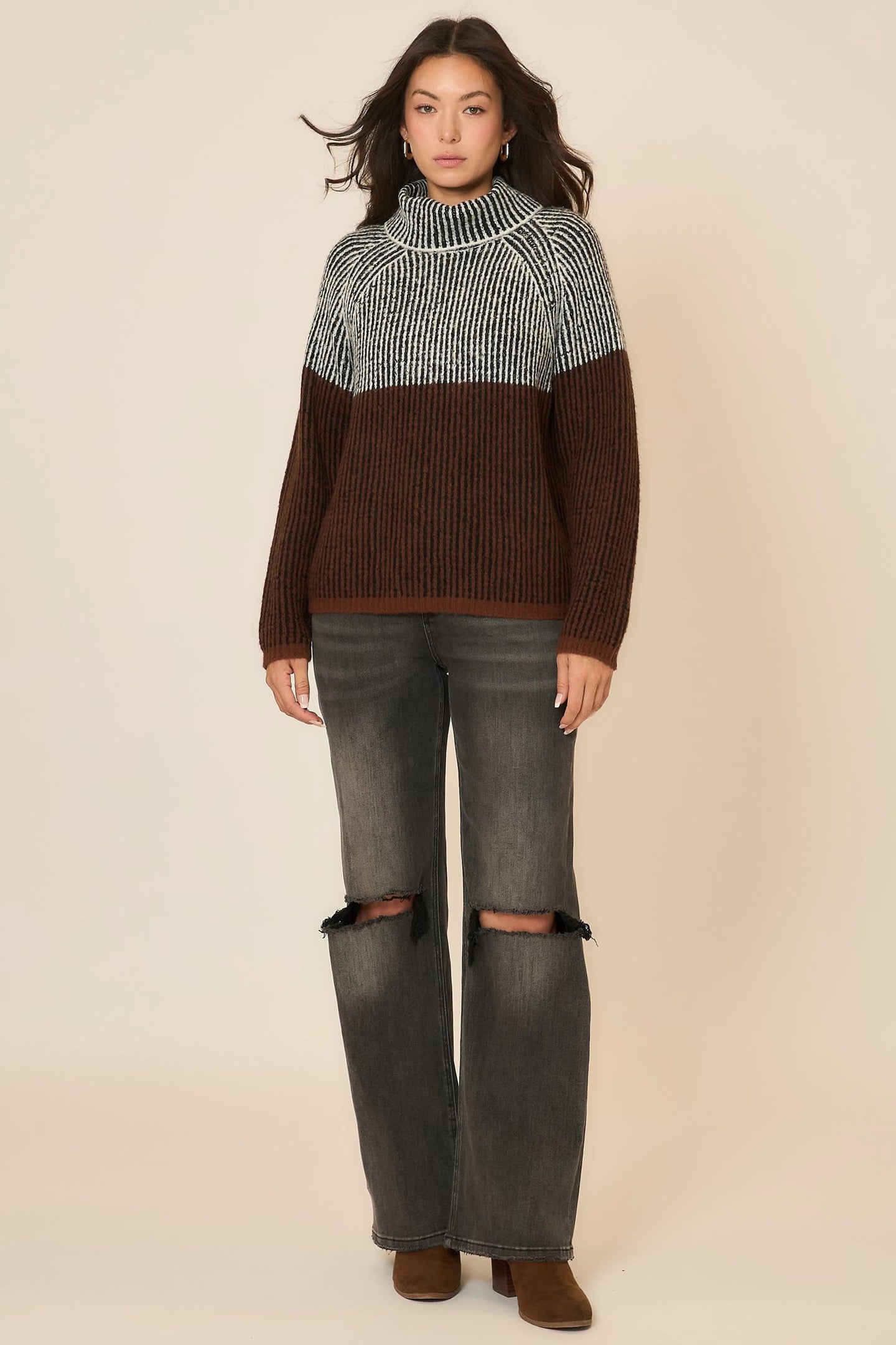 Cozy Co Brushed Rib Knit Cowl Neck Sweater – Soft Stretch Blend