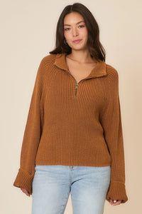 Cozy Co High Neck Zip-Up Ribbed Knit Sweater – Acrylic Cotton Blend