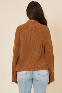 Cozy Co High Neck Zip-Up Ribbed Knit Sweater – Acrylic Cotton Blend