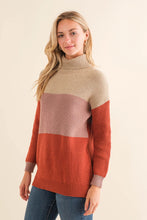 Load image into Gallery viewer, Cozy Co Color Block Mock Neck Knit Sweater – Viscose Blend
