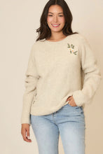Load image into Gallery viewer, Cozy Co Floral Embroidered Dual Knit Sweater – Wool Blend
