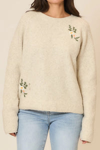 Cozy Co Floral Embroidered Dual Knit Sweater – Wool Blend