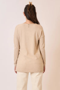 Cozy Co Soft Fine Knit Exposed Seam V-Neck Sweater – Viscose Blend