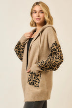 Load image into Gallery viewer, Cozy Co Hooded Leopard Print Contrast Cardigan with Pockets – Soft Knit Blend

