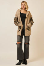 Load image into Gallery viewer, Cozy Co Hooded Leopard Print Contrast Cardigan with Pockets – Soft Knit Blend
