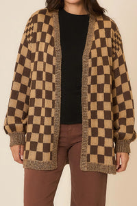 Cozy Co Checker Knit Open Cardigan