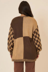Cozy Co Checker Knit Open Cardigan