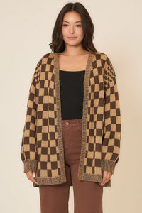 Cozy Co Checker Knit Open Cardigan