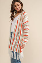 Load image into Gallery viewer, Cozy Co Multi-Color Striped Open Knit Fringe Cardigan
