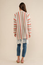 Load image into Gallery viewer, Cozy Co Multi-Color Striped Open Knit Fringe Cardigan

