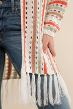 Load image into Gallery viewer, Cozy Co Multi-Color Striped Open Knit Fringe Cardigan
