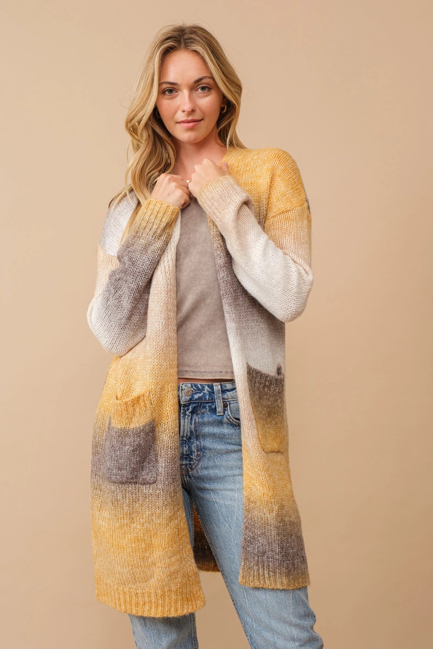 Cozy Co Ombre Brushed Yarn Knit Open Cardigan