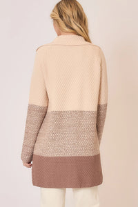 Cozy Co Waffle Knit Color Block Wide Collar Cardigan
