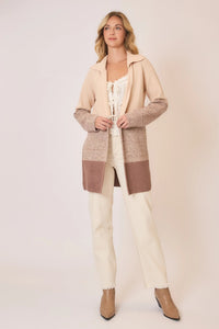 Cozy Co Waffle Knit Color Block Wide Collar Cardigan