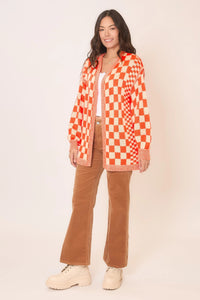 Cozy Co Checker Knit Open Cardigan