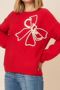 Cozy Co Soft Brushed Embroidered Bow Knit Sweater – Boutique Holiday Style