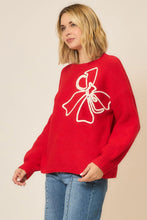 Load image into Gallery viewer, Cozy Co Soft Brushed Embroidered Bow Knit Sweater – Boutique Holiday Style
