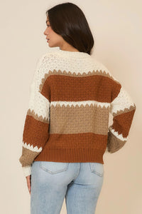 Cozy Co Color Block Scallop Knit Sweater – 100% Acrylic