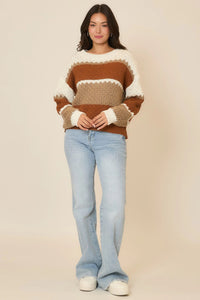Cozy Co Color Block Scallop Knit Sweater – 100% Acrylic