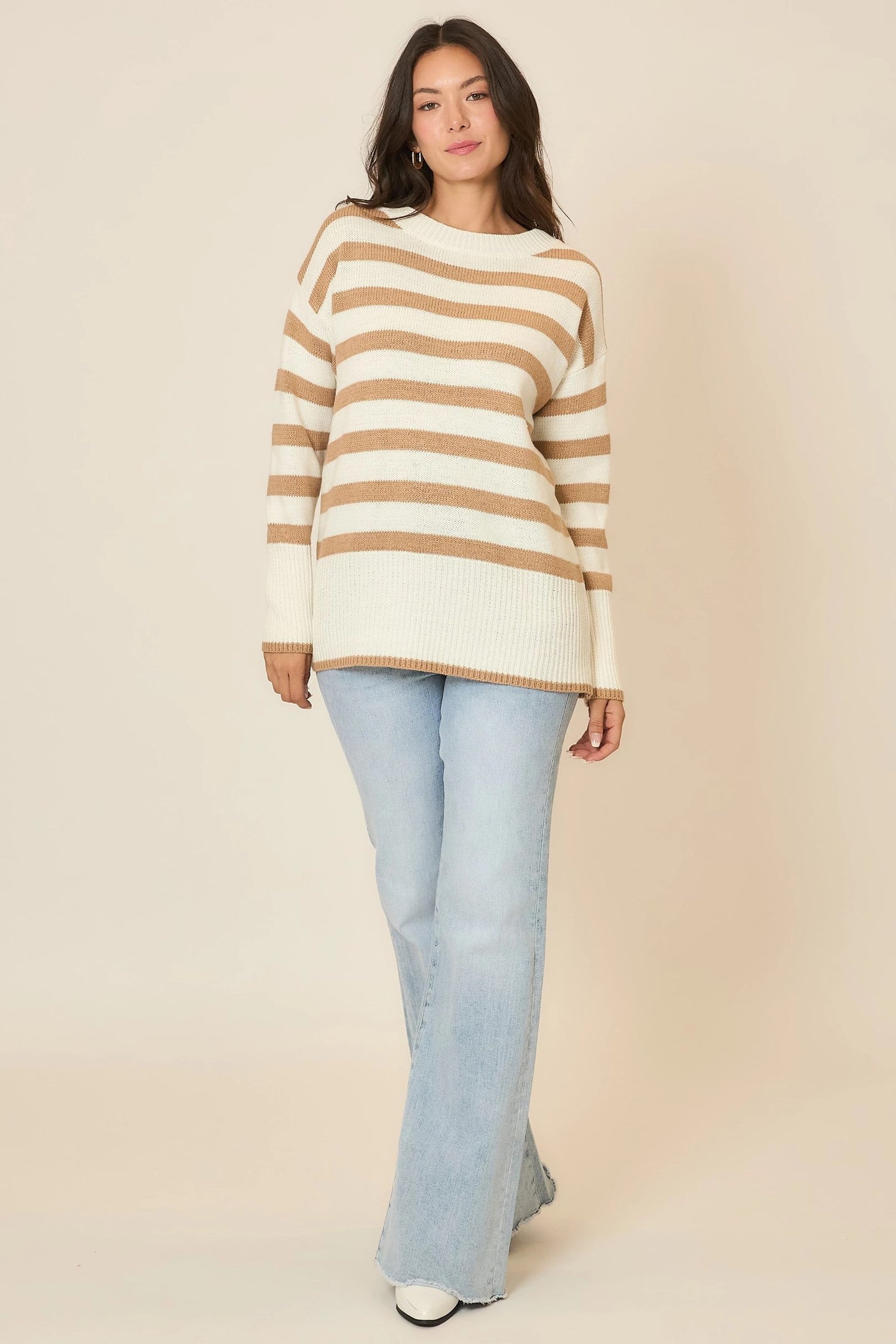 Cozy Co Striped Tunic Knit Sweater – 100% Acrylic