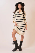 Load image into Gallery viewer, Stripe V-Neck Shawl Collar Knit Maxi Sweater Dress – 100% Acrylic
