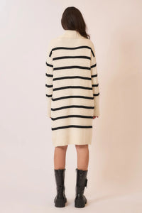 Stripe V-Neck Shawl Collar Knit Maxi Sweater Dress – 100% Acrylic