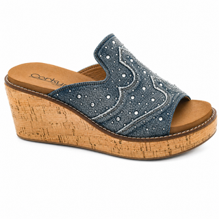 CORKYS Neon Moon Wedge Washed Blue Rhinestone