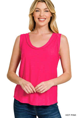 Zenana - Slub Raw Edge Detail Tank Top