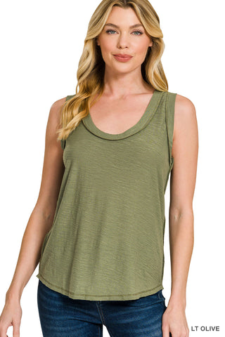Zenana - Slub Raw Edge Detail Tank Top