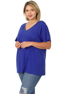 Zenana Super Softy Relaxed Fit V Neck Tee 1x-3x
