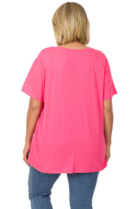 Zenana Super Softy Relaxed Fit V Neck Tee 1x-3x