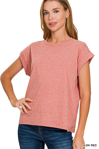 Zenana - Round Neck Folded Short Sleeve T-Shirt