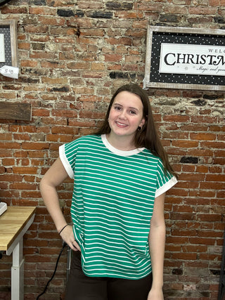 Zenana Striped Short Sleeve Tee- Kelly Green