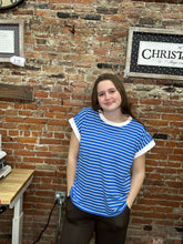 Load image into Gallery viewer, Zenana Striped Short Sleeve Tee- Dark Blue
