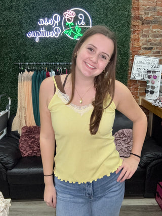 Rae Mode - Light Yellow V-Neck Lace Tank Top