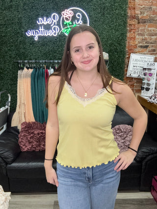 Rae Mode - Light Yellow V-Neck Lace Tank Top