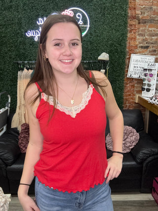 Rae Mode - Red V-Neck Lace Tank Top