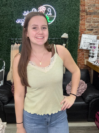 Rae Mode - Sage Mint V-Neck Lace Tank Top