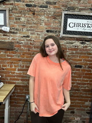 Zenana Mineral Wash Oversized Tee - Peach