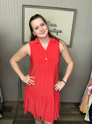Dear Scarlett Sleeveless Tiered Dress-Tomato Red