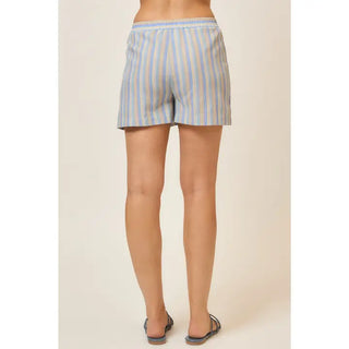 Cozy Co. - Elastic Waist Striped Shorts with Pockets