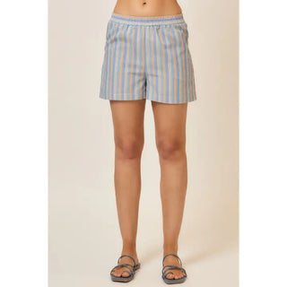 Cozy Co. - Elastic Waist Striped Shorts with Pockets