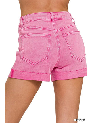 Zenana Acid Wash Cuffed Denim Shorts
