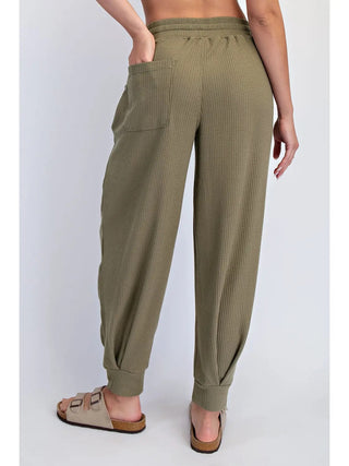 Rae Mode Waffle Knit Drawstring Jogger Pants Olive