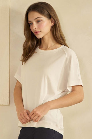 JAN26 Array Yelete Everyday Soft Ribbed Loose Fit Short Sleeve Top White
