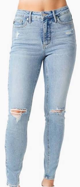 Judy Blue Mid Rise Skinny Fit Distressed Jeans