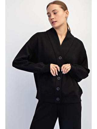Rae Mode Button Front Lounge Cardigan Black