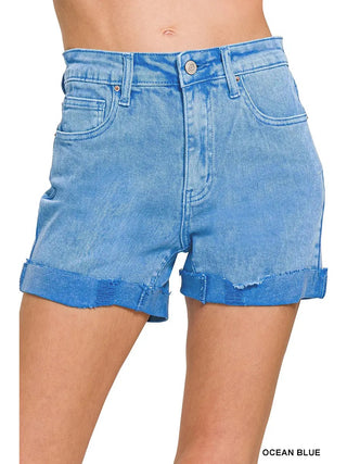 Zenana Acid Wash Cuffed Denim Shorts