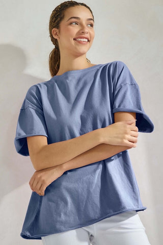 YELETE OVERSIZE ROUND NECK COTTON SOFT T-SHIRT- Denim