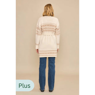 Tribal Print Waist Tie Cardigan, Natural